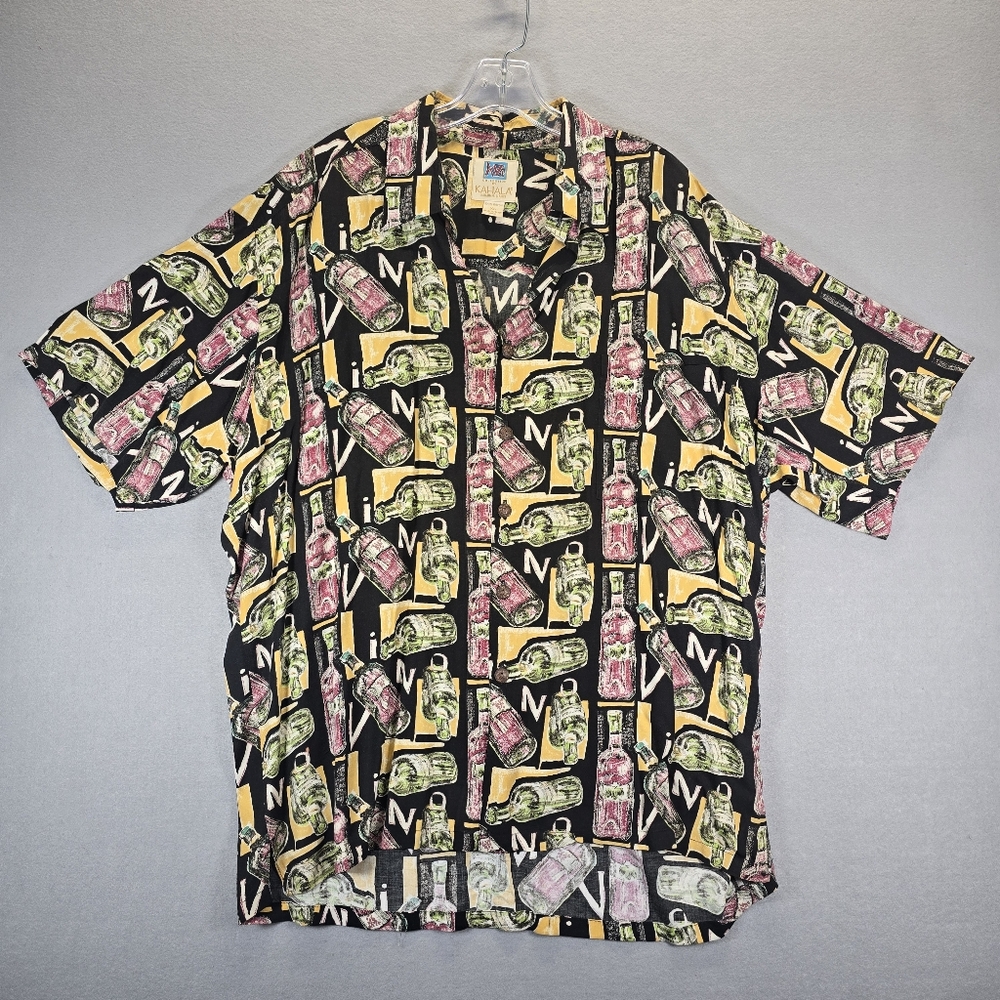 Kahala Men's XL Shirt Hawaiian Button Up Wine Bottles Camp Vintage